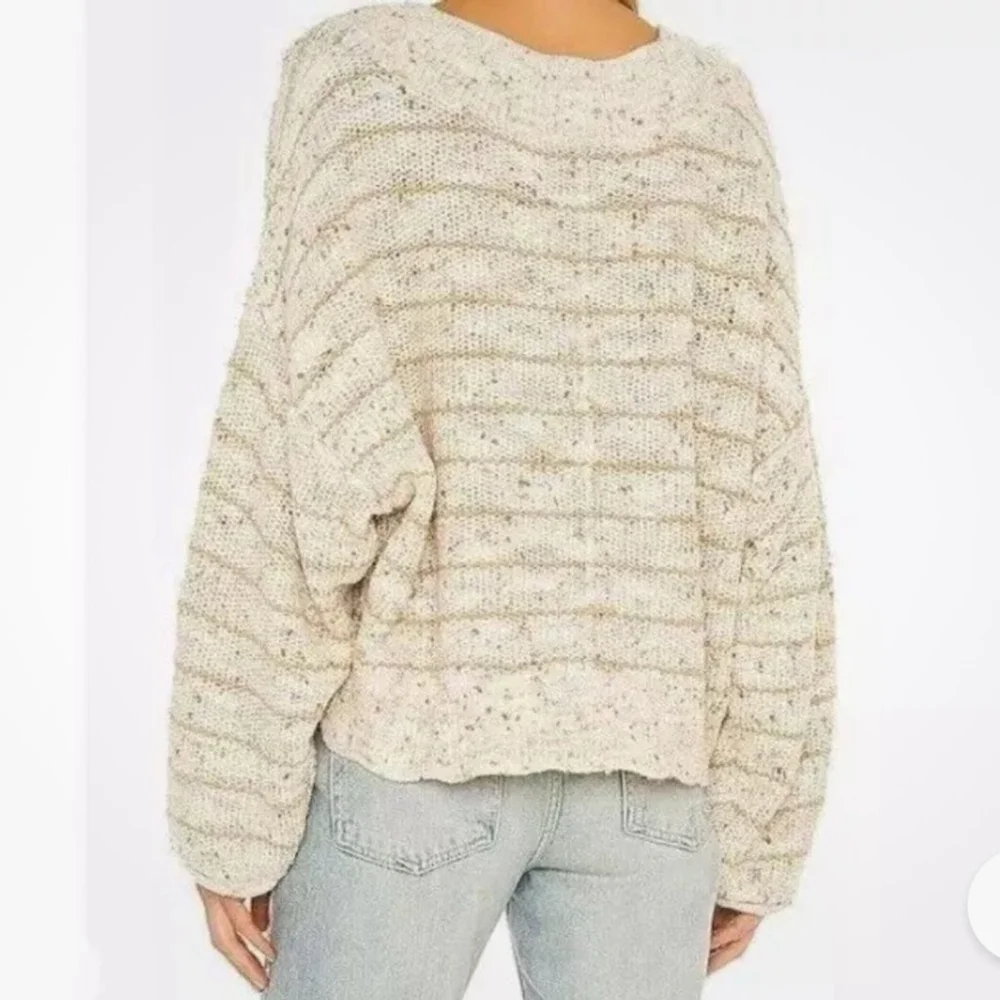 Free People Starlight Sweater Pearl Island Stripes Cream Oatmeal Comfy XS